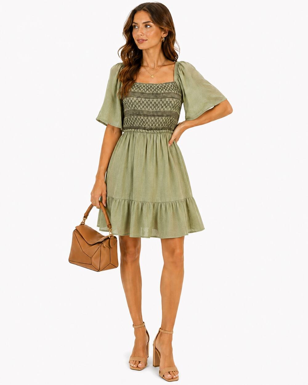 Altar’d State Sage Green Smocked Mini Dress Puff Sleeve Cottagecore Medium